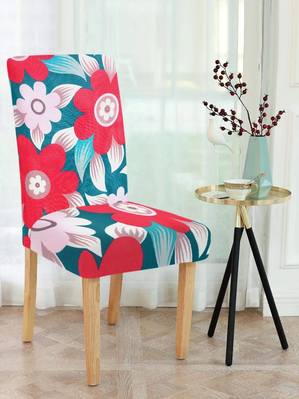 Cortina Spandex Stretchable Floral Printed Elastic Multi Color Chair Cover Pack of 2