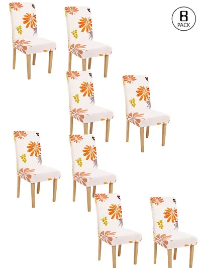 Cortina Spandex Stretchable Floral Printed Elastic White Chair Cover