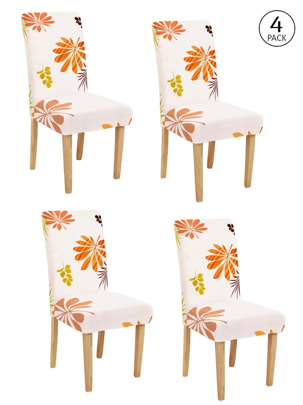 Cortina Spandex Stretchable Floral Printed Elastic White Chair Cover Pack of 2