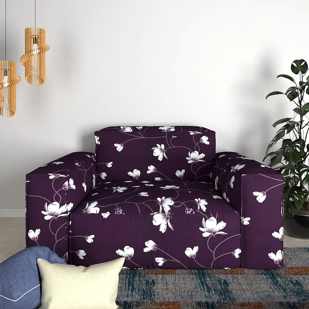 Cortina Spandex Stretchable Floral Printed Purple Sofa Slip cover One Seater Sofa Slipcover
