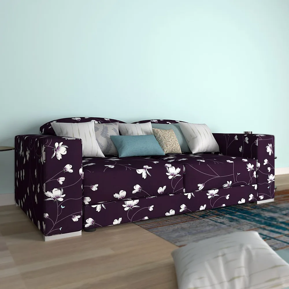 Cortina Spandex Stretchable Floral Printed Purple Sofa Slip cover One Seater Sofa Slipcover