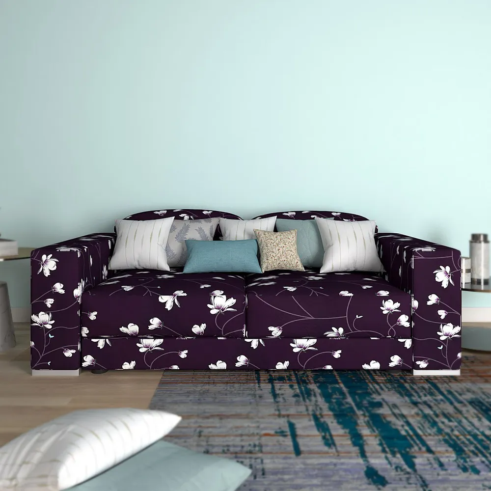 Cortina Spandex Stretchable Floral Printed Purple Sofa Slip cover One Seater Sofa Slipcover