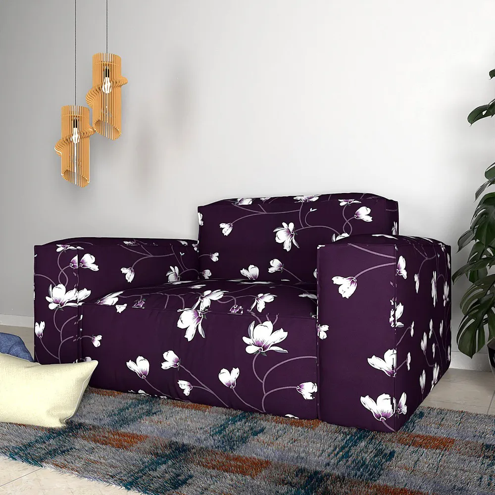 Cortina Spandex Stretchable Floral Printed Purple Sofa Slip cover One Seater Sofa Slipcover