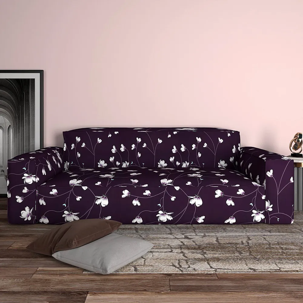 Cortina Spandex Stretchable Floral Printed Purple Sofa Slip cover One Seater Sofa Slipcover