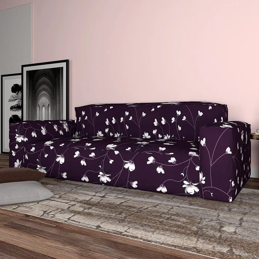 Cortina Spandex Stretchable Floral Printed Purple Sofa Slip cover One Seater Sofa Slipcover