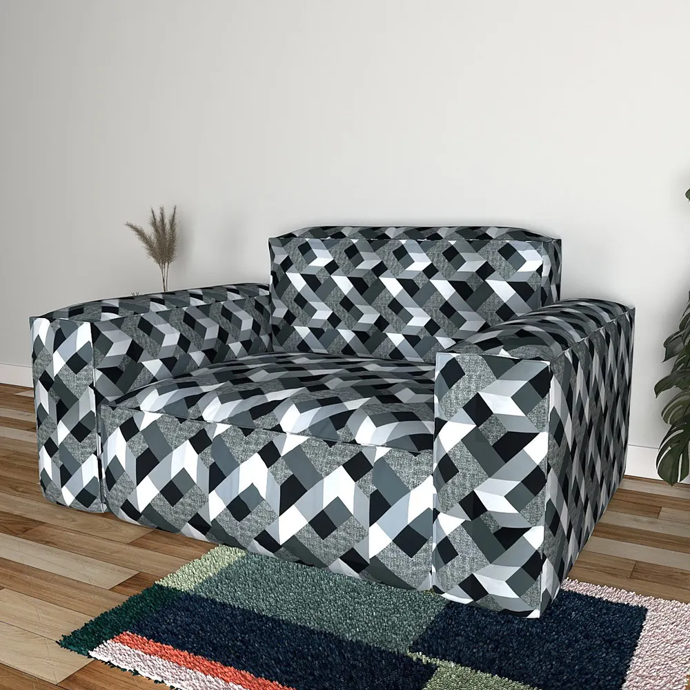 Cortina Spandex Stretchable Geometric Print Grey Sofa Slip cover One Seater Sofa Slipcover