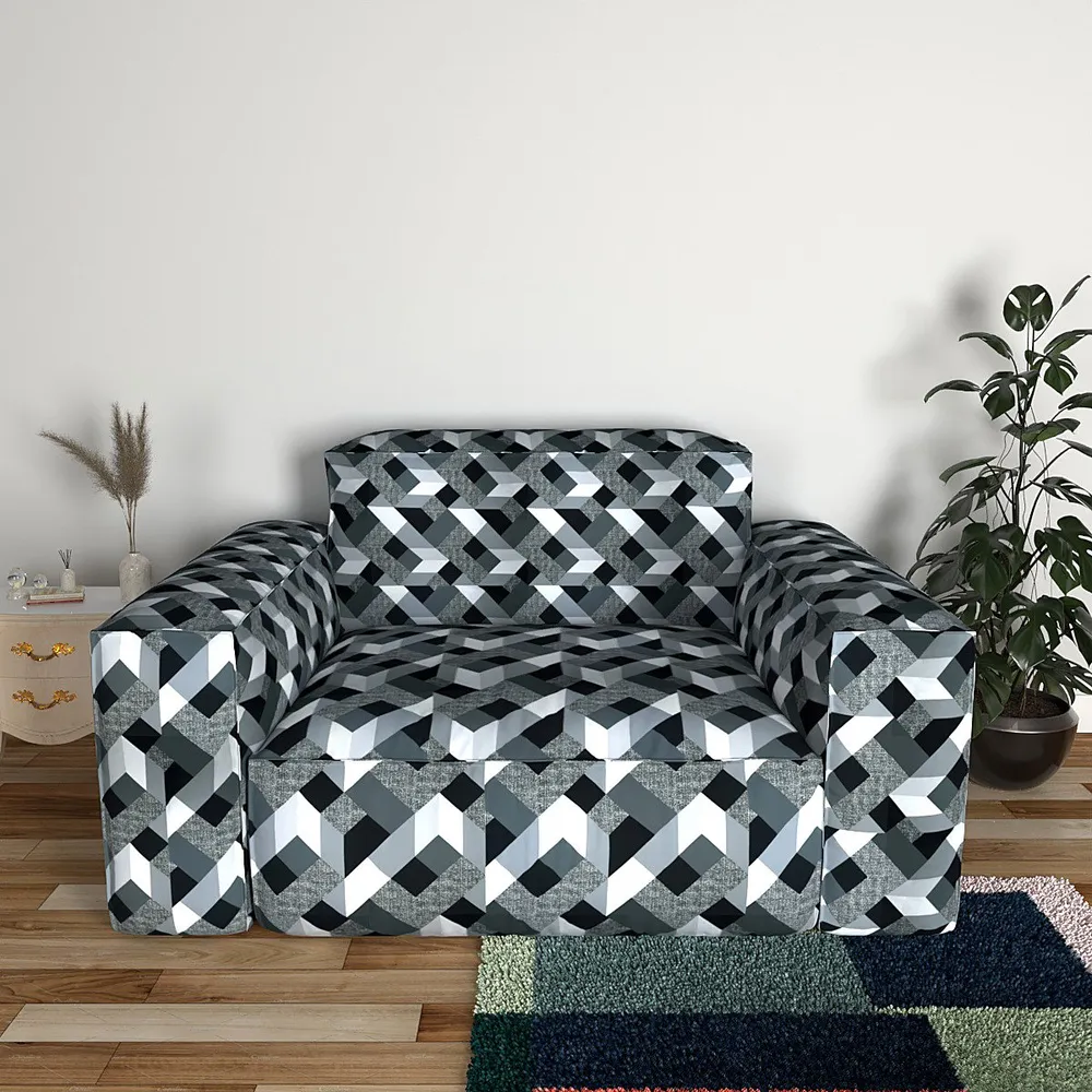 Cortina Spandex Stretchable Geometric Print Grey Sofa Slip cover One Seater Sofa Slipcover
