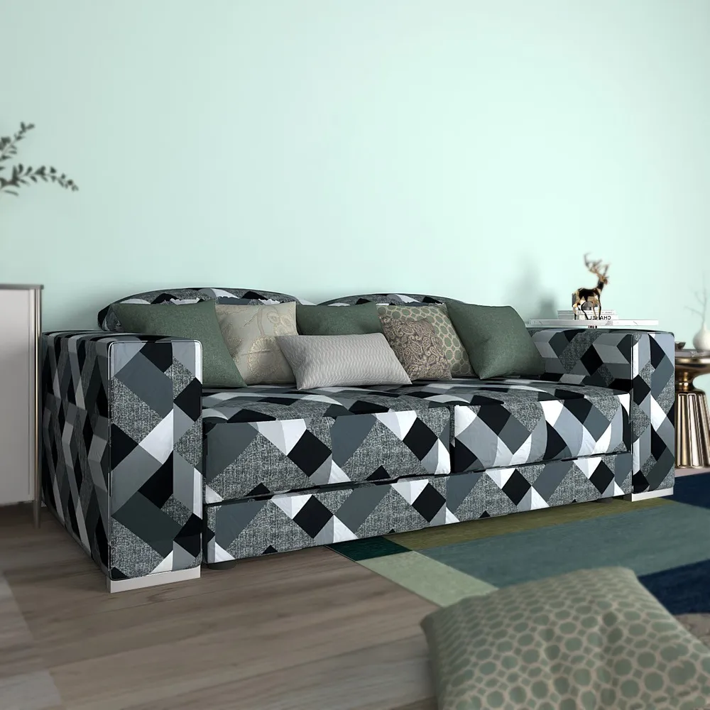 Cortina Spandex Stretchable Geometric Print Grey Sofa Slip cover One Seater Sofa Slipcover