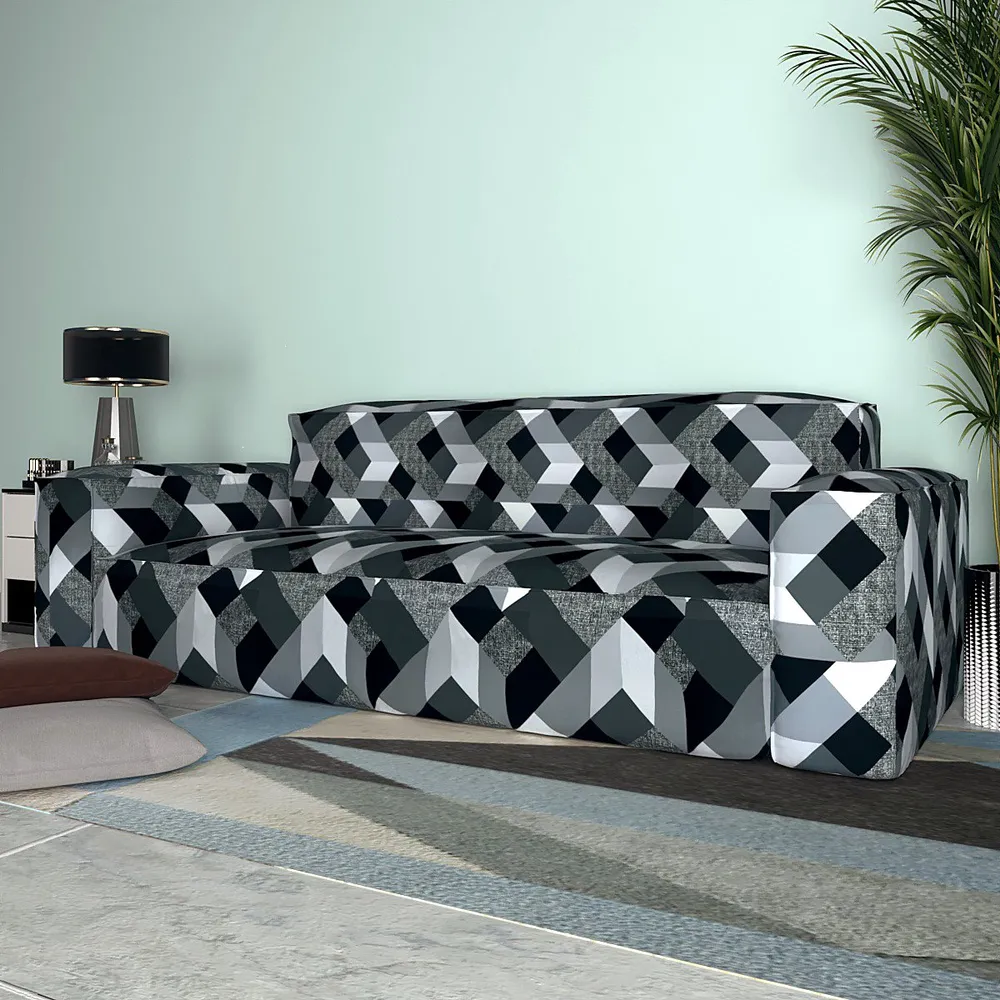 Cortina Spandex Stretchable Geometric Print Grey Sofa Slip cover One Seater Sofa Slipcover