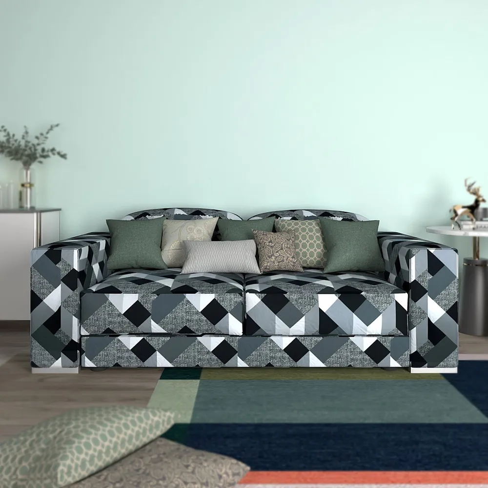 Cortina Spandex Stretchable Geometric Print Grey Sofa Slip cover One Seater Sofa Slipcover