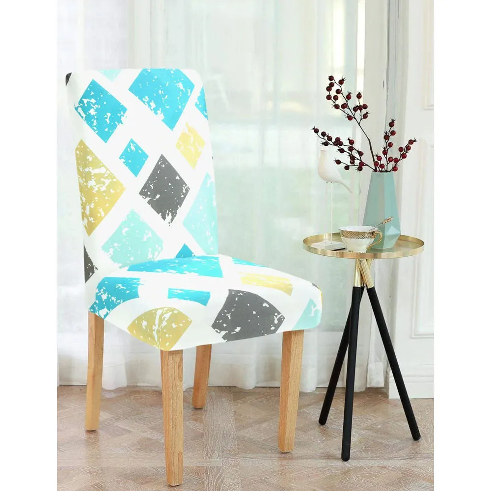 Cortina Spandex Stretchable Geometric Printed Elastic Blue Chair Cover Pack of 2