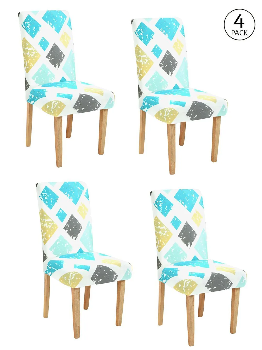Cortina Spandex Stretchable Geometric Printed Elastic Blue Chair Cover Pack of 2