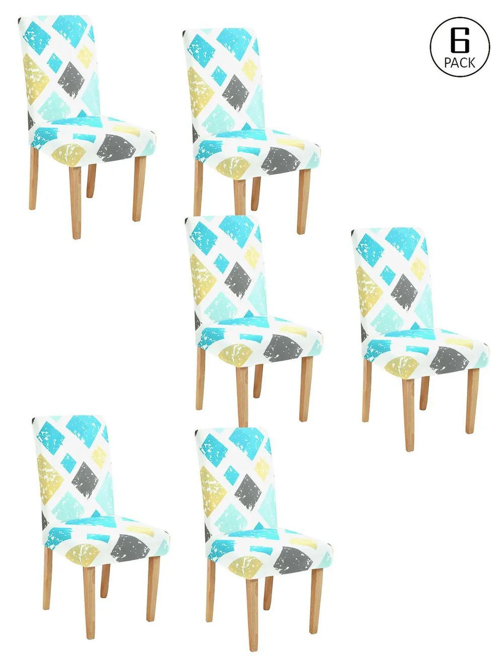 Cortina Spandex Stretchable Geometric Printed Elastic Blue Chair Cover Pack of 2