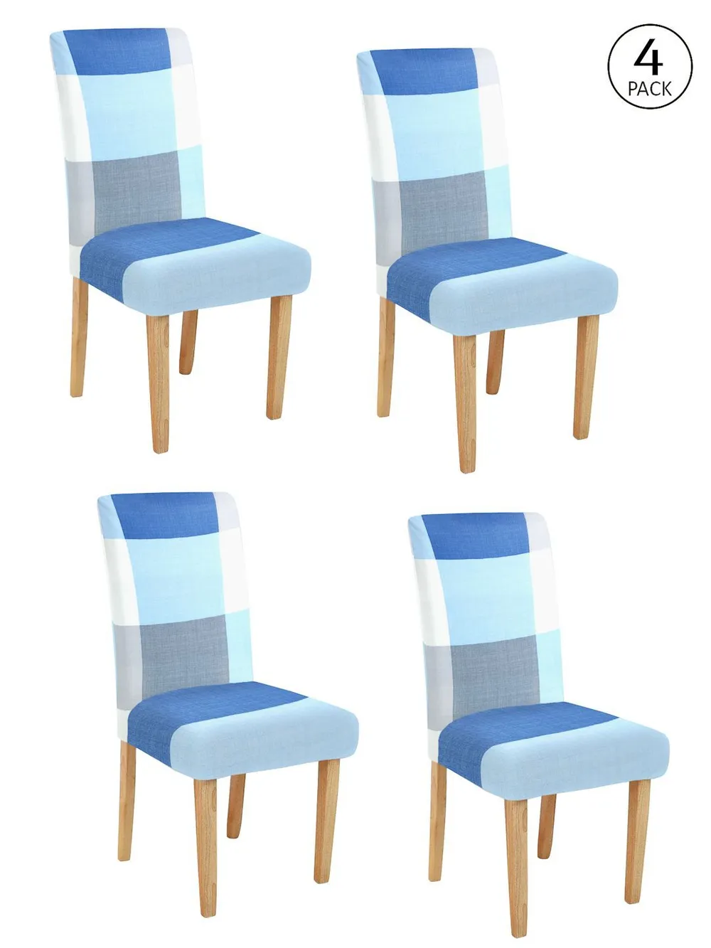 Cortina Spandex Stretchable Geometric Printed Elastic Blue Chair Cover Pack of 2