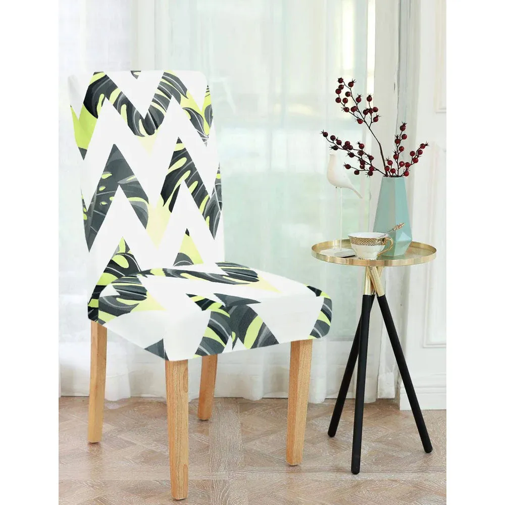 Cortina Spandex Stretchable Geometric Printed Elastic Green Chair Cover Pack of 2