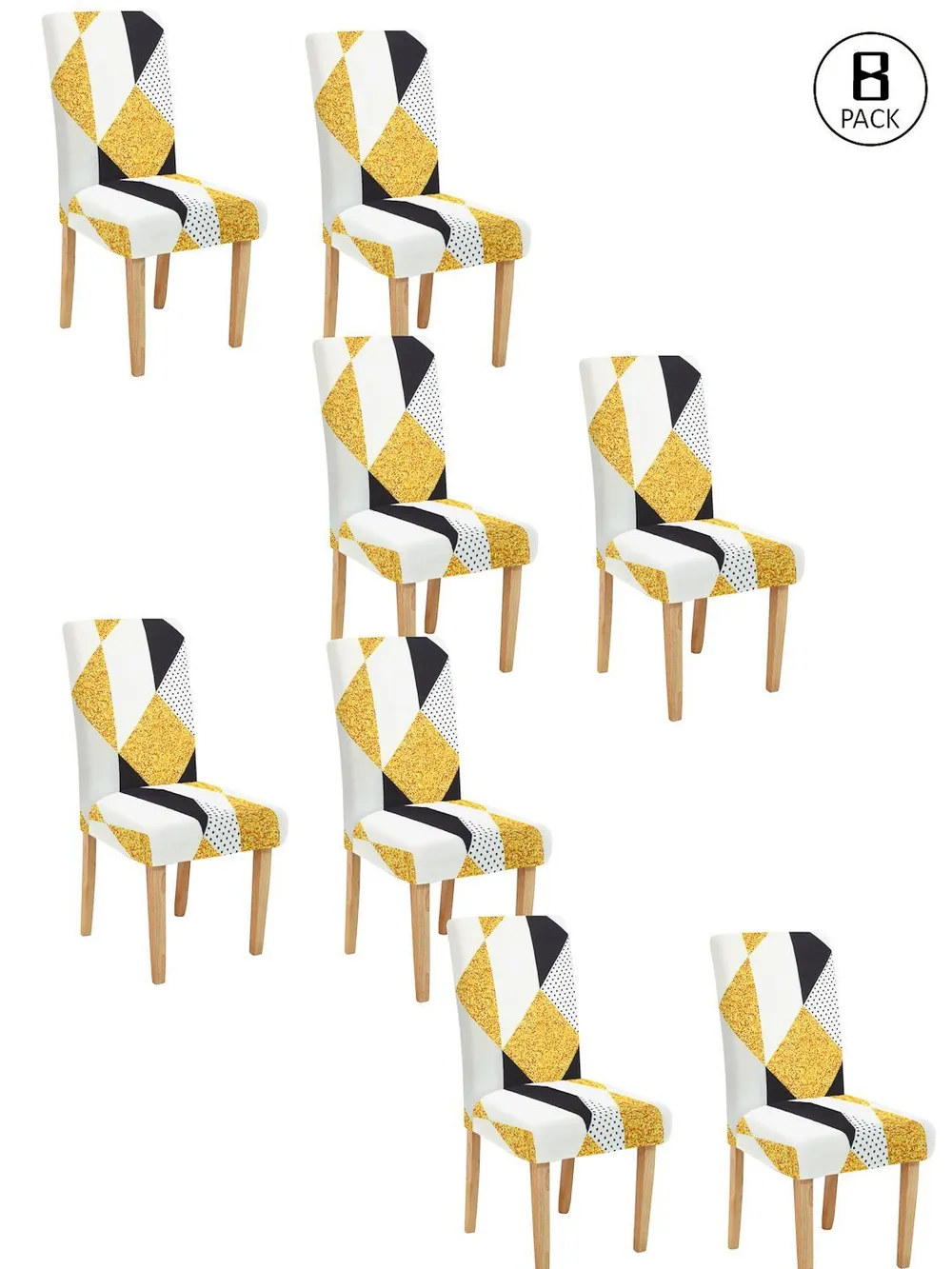 Cortina Spandex Stretchable Geometric Printed Elastic Yellow Chair Cover Pack of 2