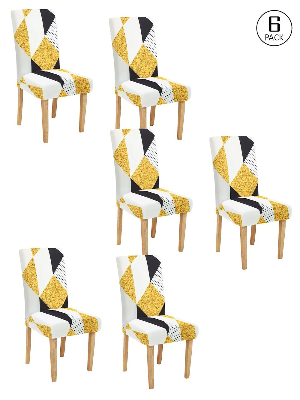 Cortina Spandex Stretchable Geometric Printed Elastic Yellow Chair Cover Pack of 2