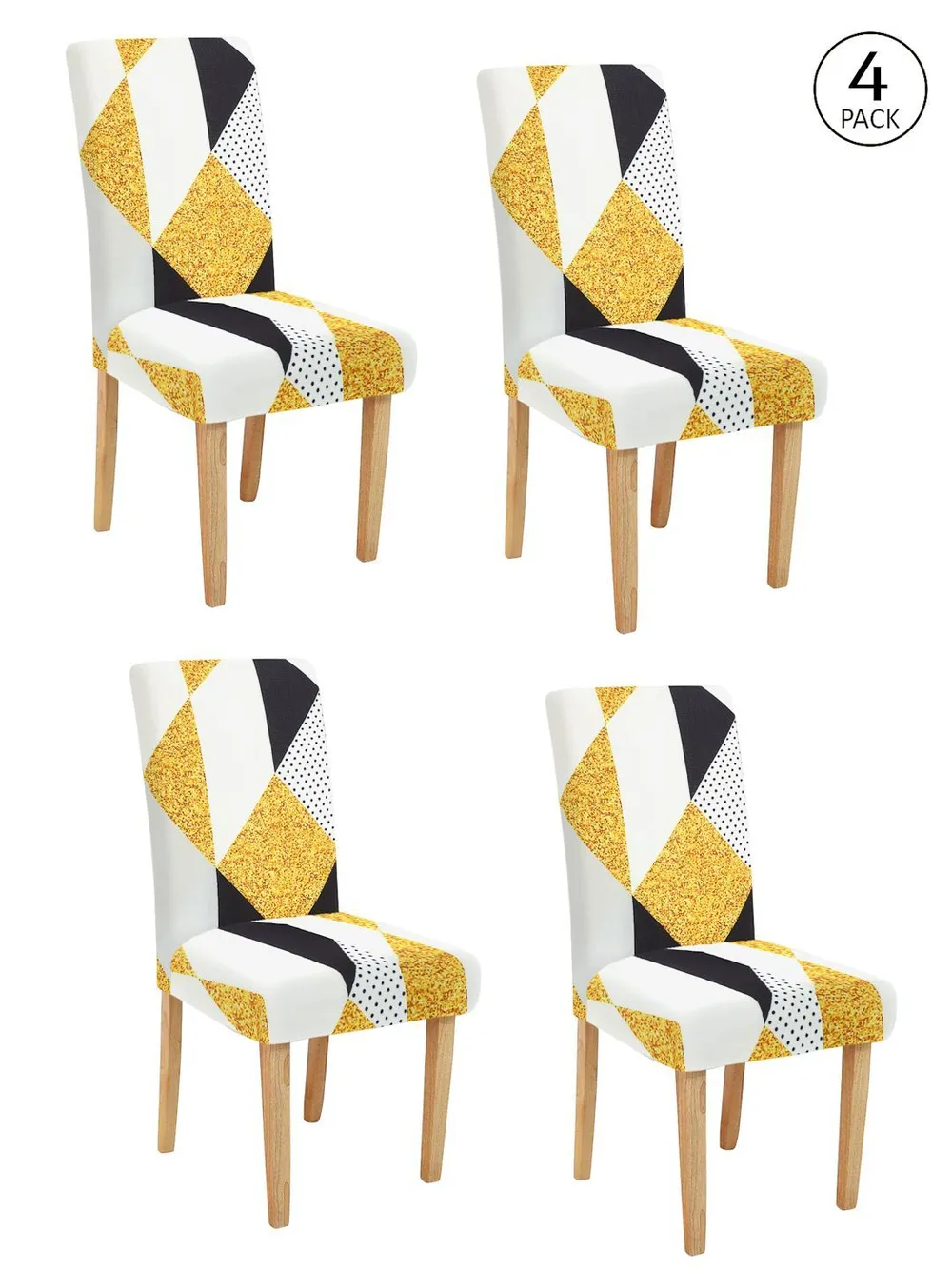 Cortina Spandex Stretchable Geometric Printed Elastic Yellow Chair Cover Pack of 2