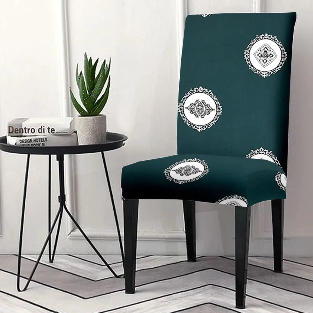 Cortina Spandex Stretchable Green Floral Printed Polyester Chair Cover (Set of 1, 4 & 6) Pack of 2