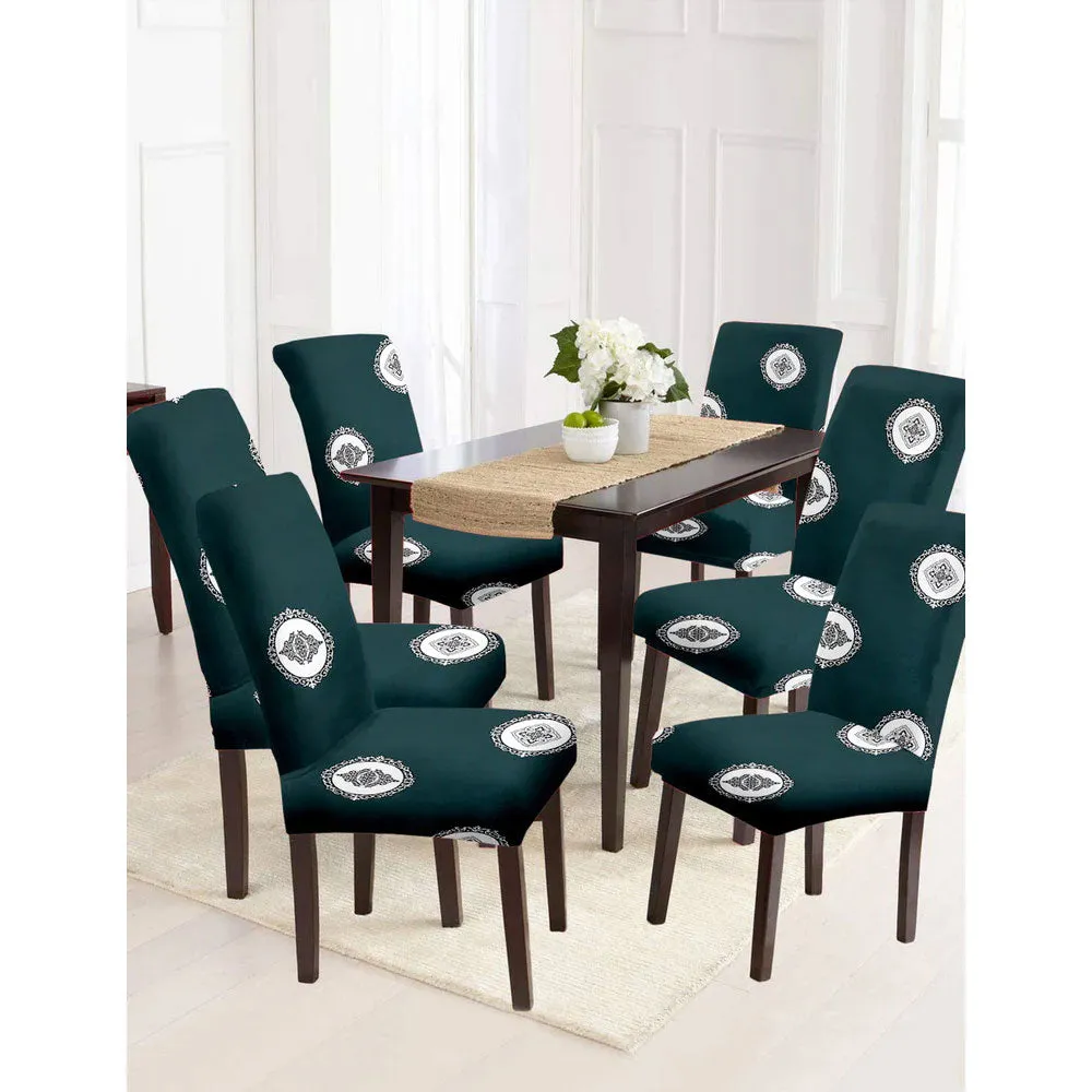 Cortina Spandex Stretchable Green Floral Printed Polyester Chair Cover (Set of 1, 4 & 6) Pack of 2