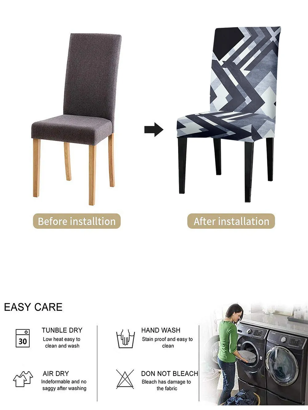 Cortina Spandex Stretchable Grey Damask Polyester Chair Cover (Set of 2, 4 & 6) Pack of 2