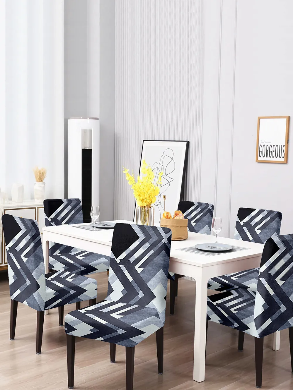 Cortina Spandex Stretchable Grey Damask Polyester Chair Cover (Set of 2, 4 & 6) Pack of 2