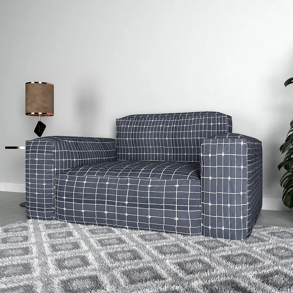 Cortina Spandex Stretchable Grey & White checkered Sofa Slipcover One Seater Sofa Slipcover