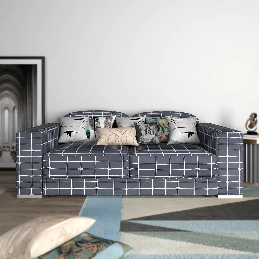 Cortina Spandex Stretchable Grey & White checkered Sofa Slipcover One Seater Sofa Slipcover