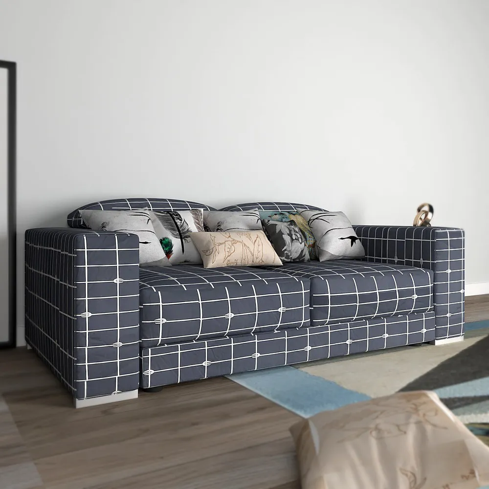 Cortina Spandex Stretchable Grey & White checkered Sofa Slipcover One Seater Sofa Slipcover