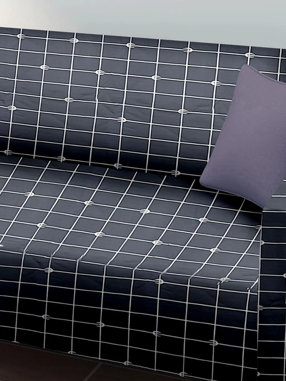 Cortina Spandex Stretchable Grey & White checkered Sofa Slipcover One Seater Sofa Slipcover