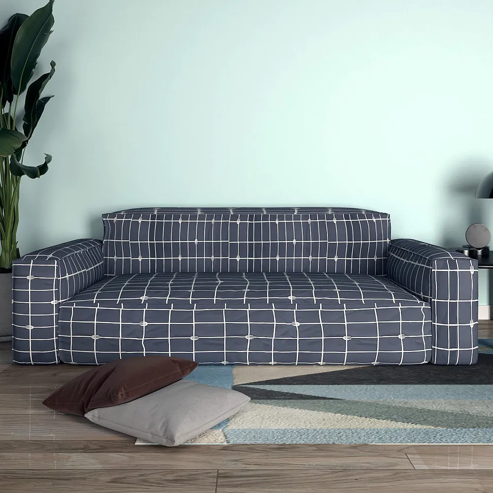Cortina Spandex Stretchable Grey & White checkered Sofa Slipcover One Seater Sofa Slipcover