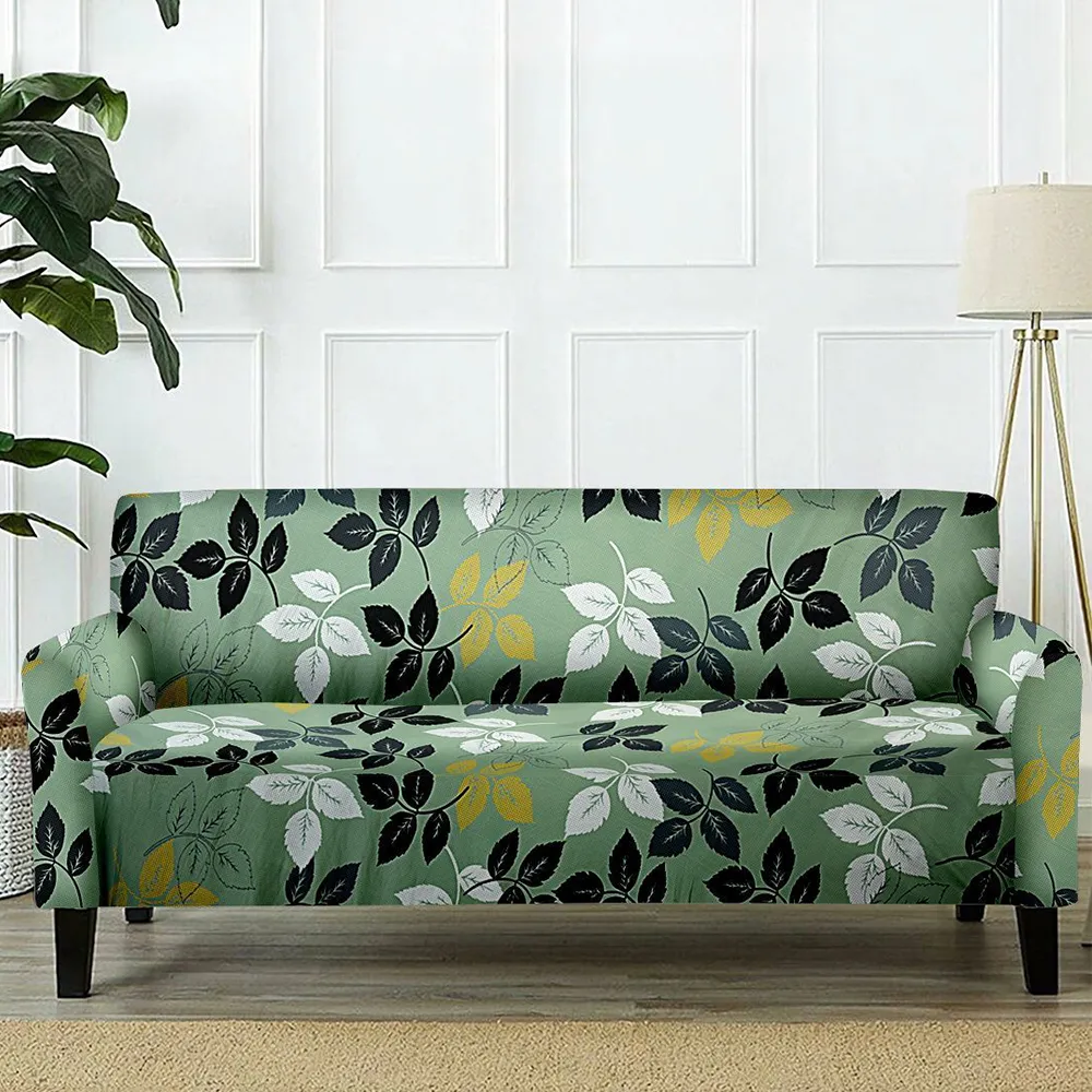 Cortina Spandex Stretchable Leaf Print Green Sofa Slipcover One Seater Sofa Slipcover
