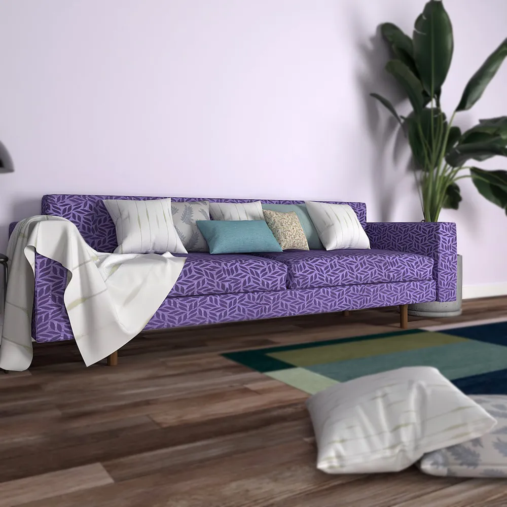 Cortina Spandex Stretchable Leaf Print Purple Sofa Slipcover One Seater Sofa Slipcover