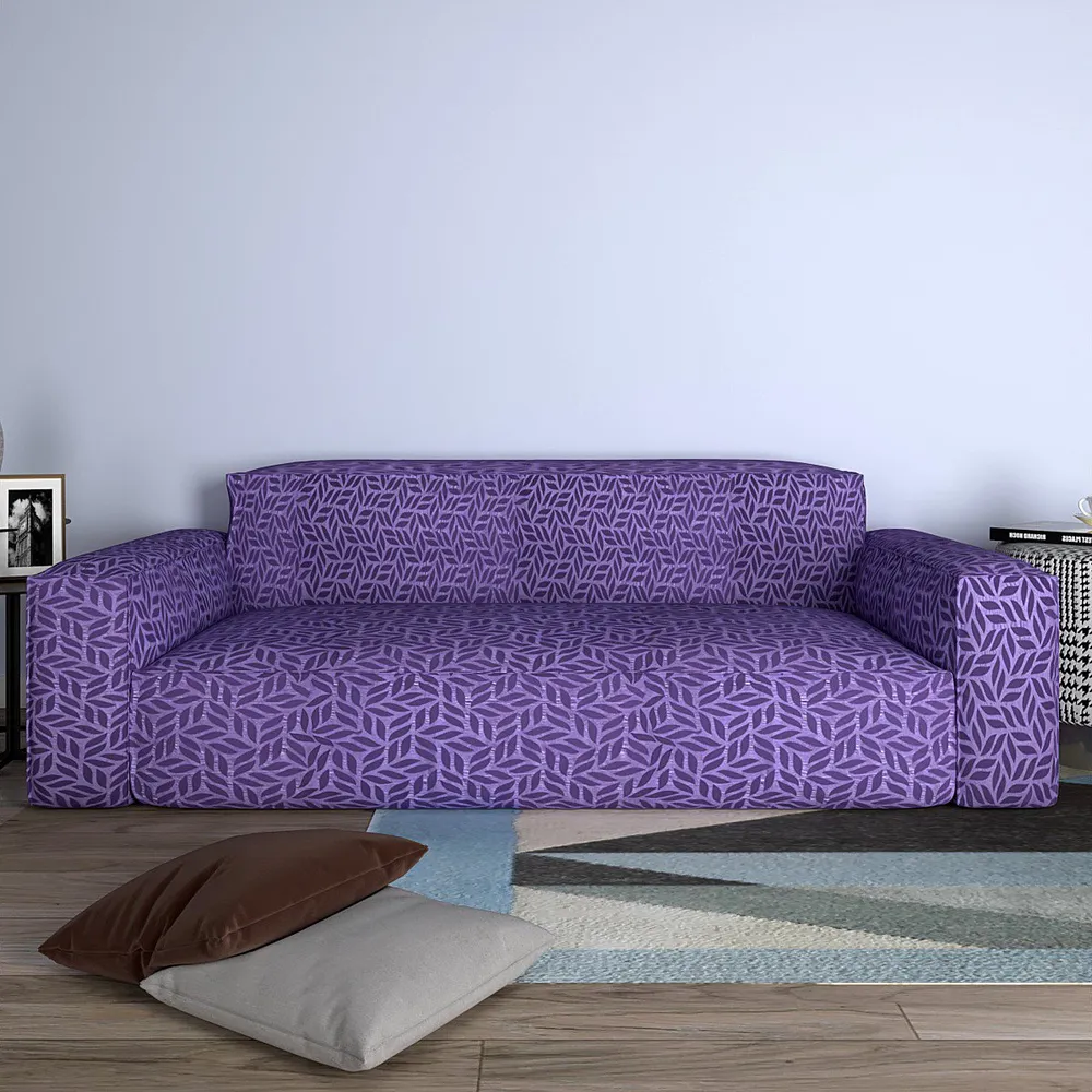 Cortina Spandex Stretchable Leaf Print Purple Sofa Slipcover One Seater Sofa Slipcover
