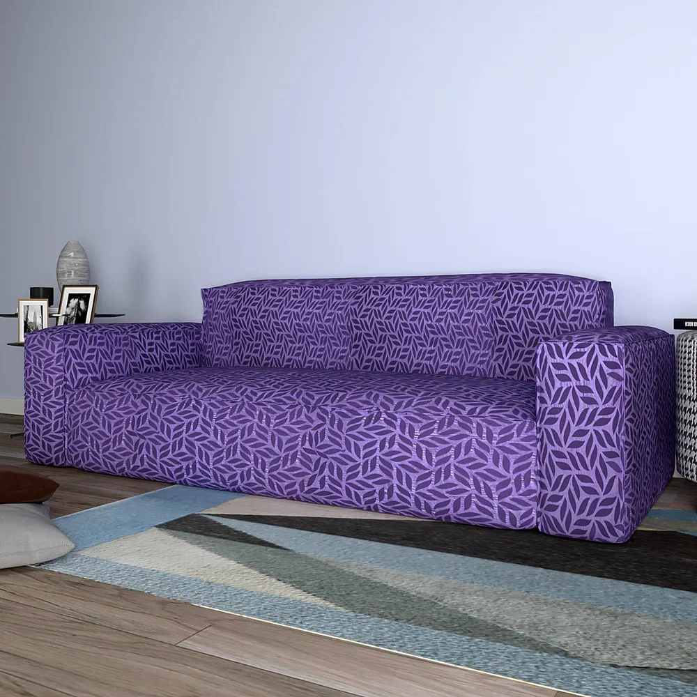 Cortina Spandex Stretchable Leaf Print Purple Sofa Slipcover One Seater Sofa Slipcover