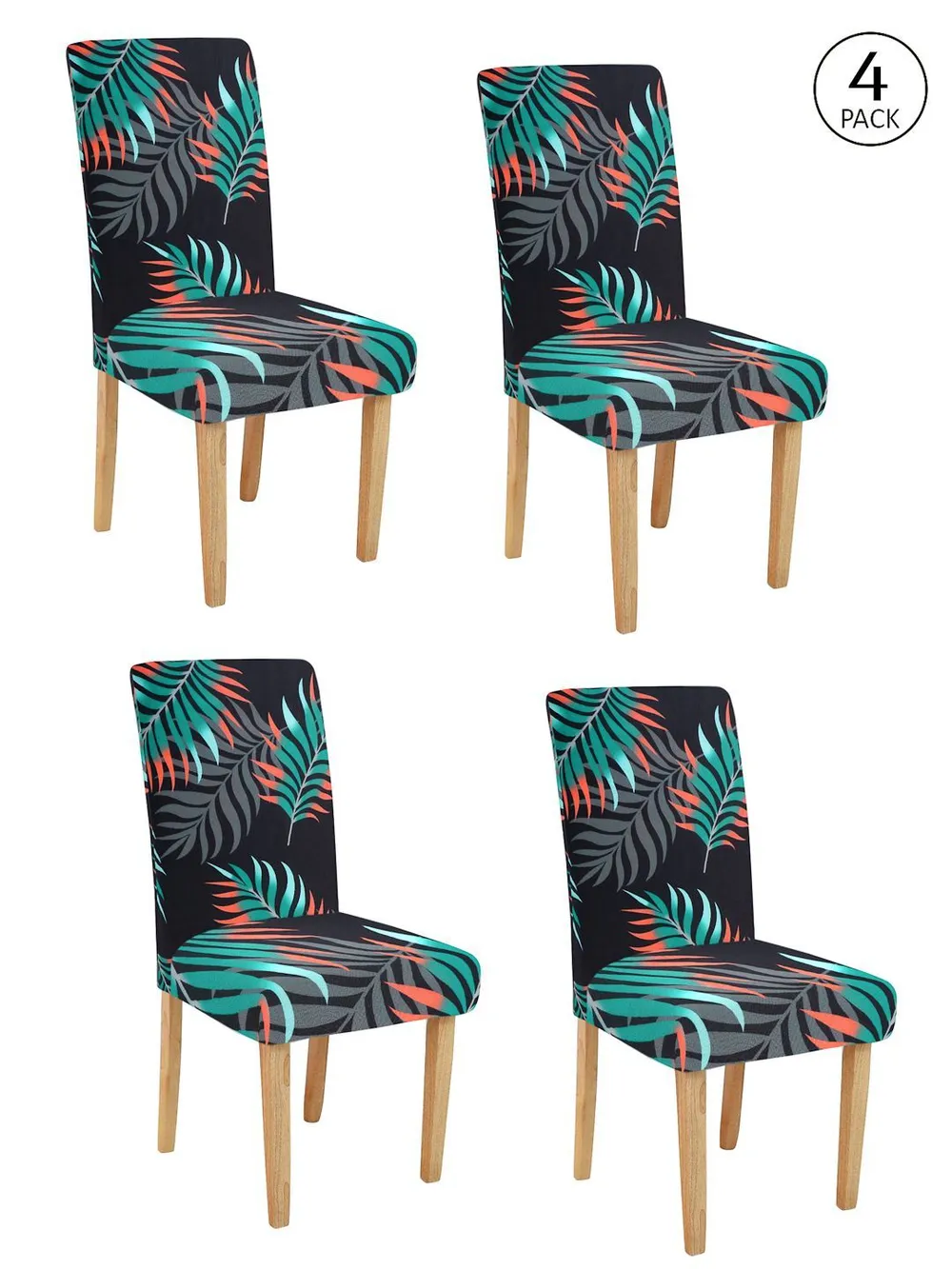 Cortina Spandex Stretchable Leaf Printed Elastic Black Chair Cover Pack of 2