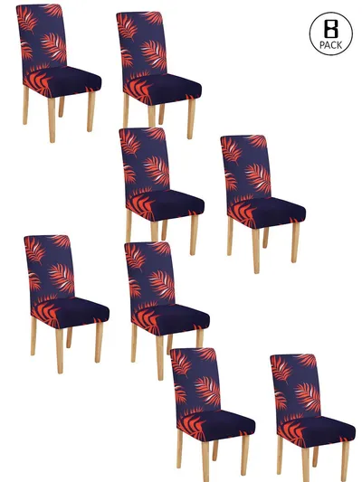 Cortina Spandex Stretchable Leaf Printed Elastic Navy Blue Chair Cover