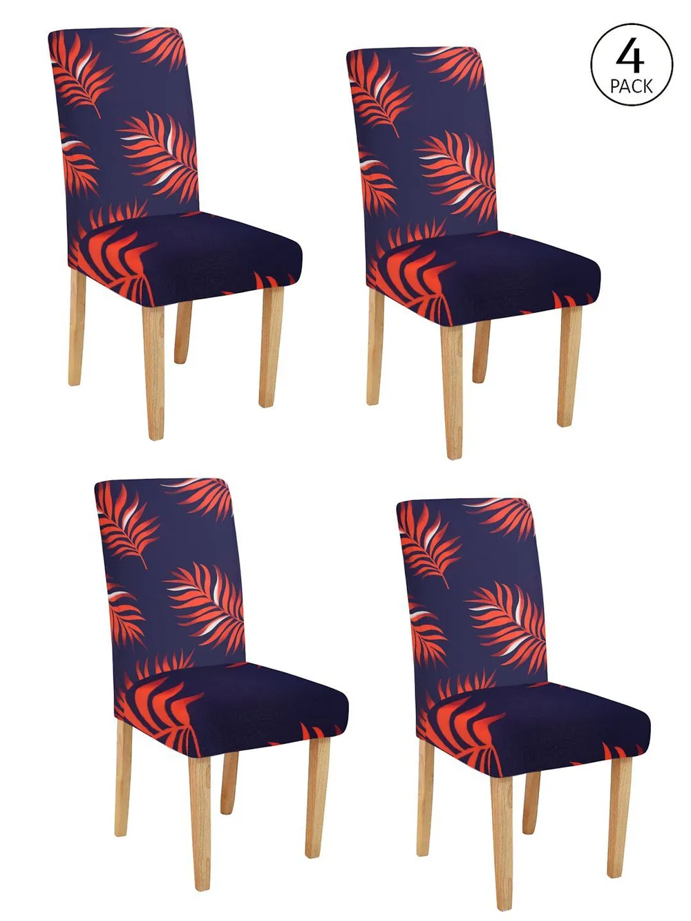 Cortina Spandex Stretchable Leaf Printed Elastic Navy Blue Chair Cover Pack of 2