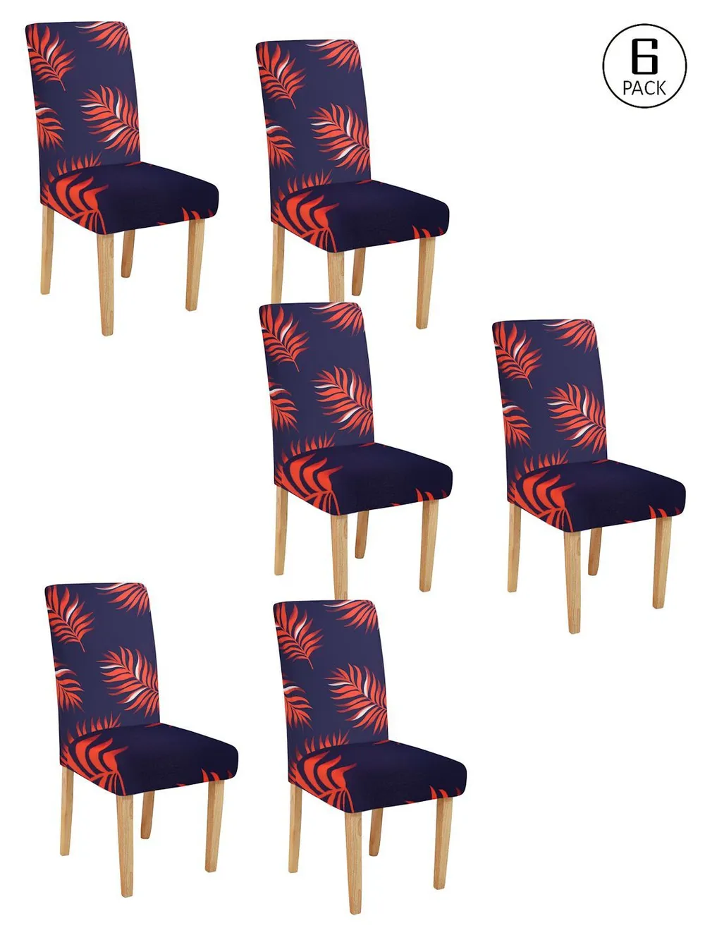 Cortina Spandex Stretchable Leaf Printed Elastic Navy Blue Chair Cover Pack of 2
