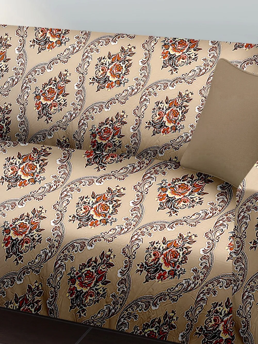 Cortina Spandex Stretchable Multicolor floral Motif One Seater  Sofa Slipcover One Seater Sofa Slipcover