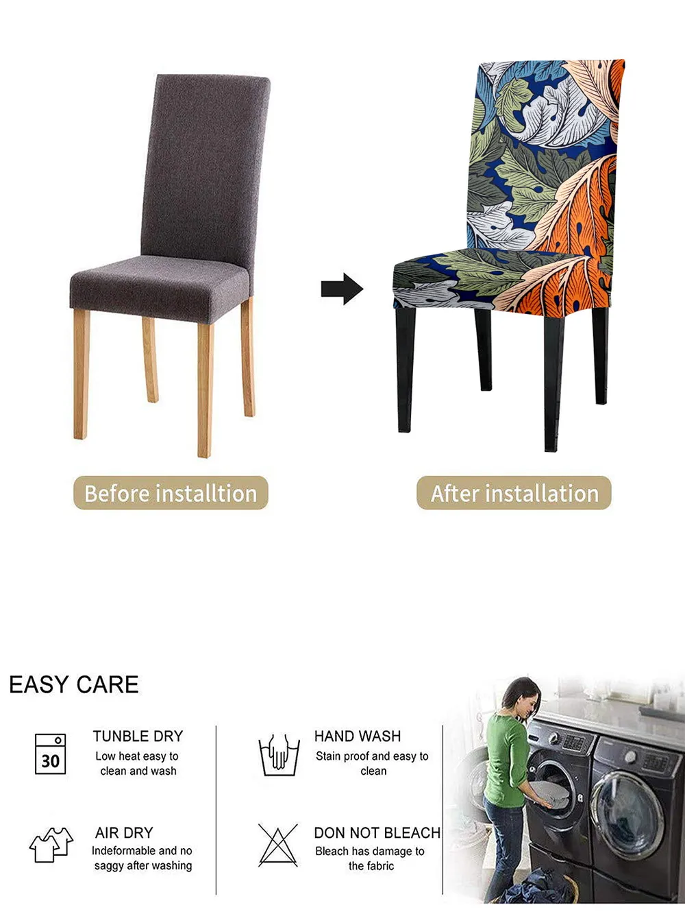 Cortina Spandex Stretchable Multicolor Floral Print Polyester Chair Cover (Set of 2, 4 & 6) Pack of 2