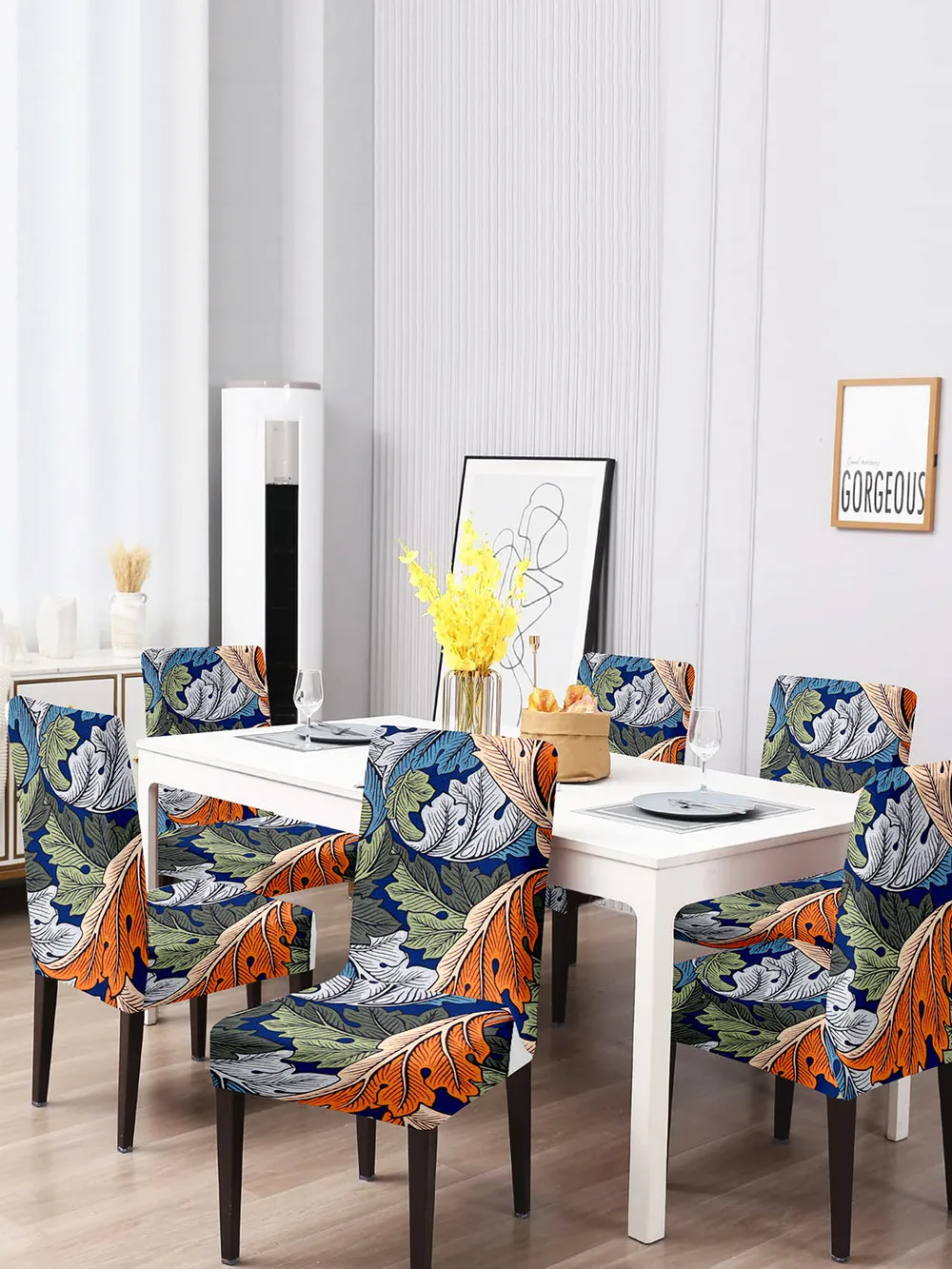 Cortina Spandex Stretchable Multicolor Floral Print Polyester Chair Cover (Set of 2, 4 & 6) Pack of 2