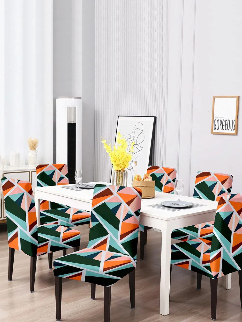 Cortina Spandex Stretchable Multicolor Printed Polyester Chair Cover (Set of 2, 4 & 6) Pack of 2