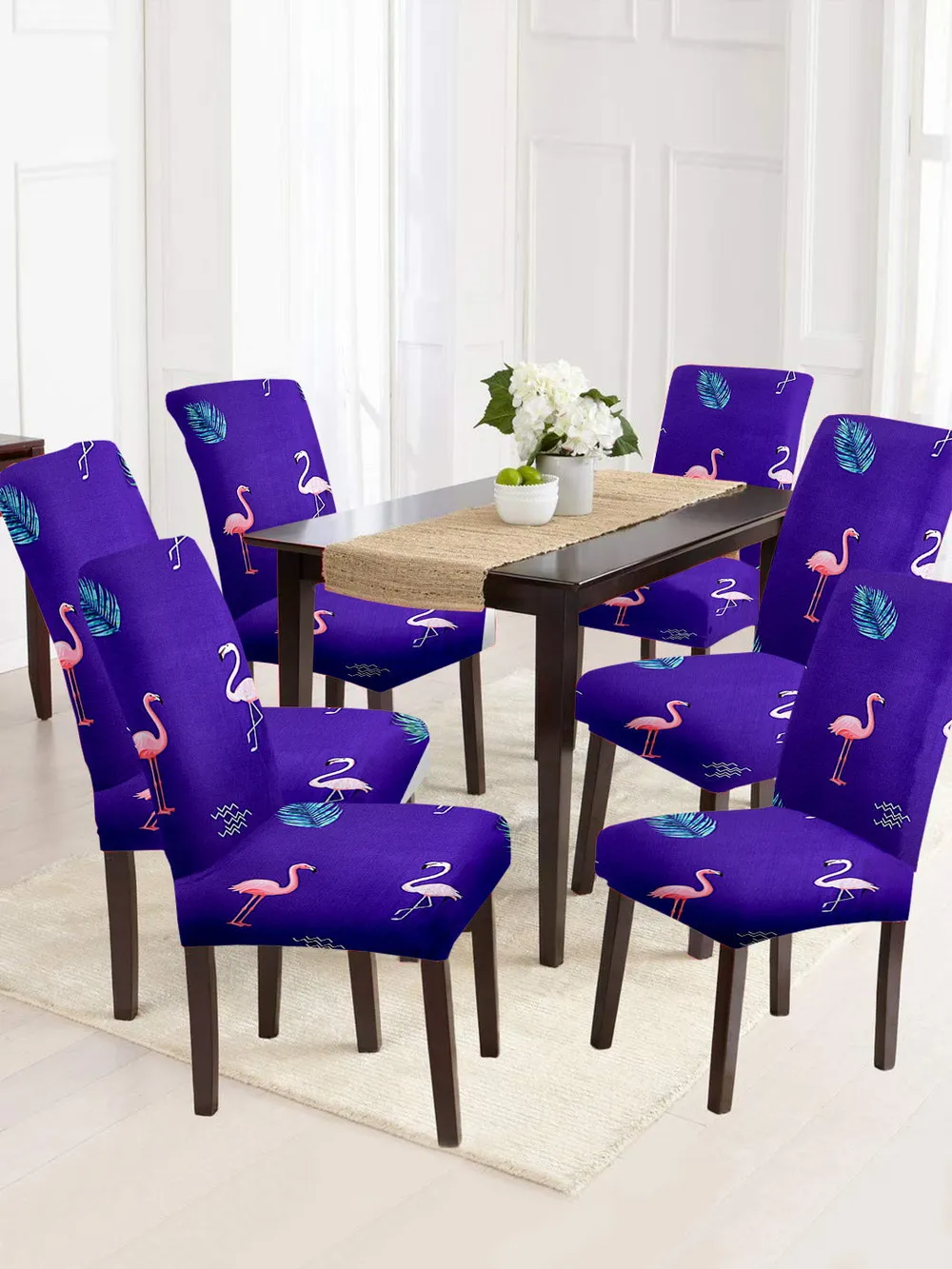 Cortina Spandex Stretchable Navy Blue Abstract Print Polyester Chair Cover (Set of 2, 4 & 6) Pack of 2