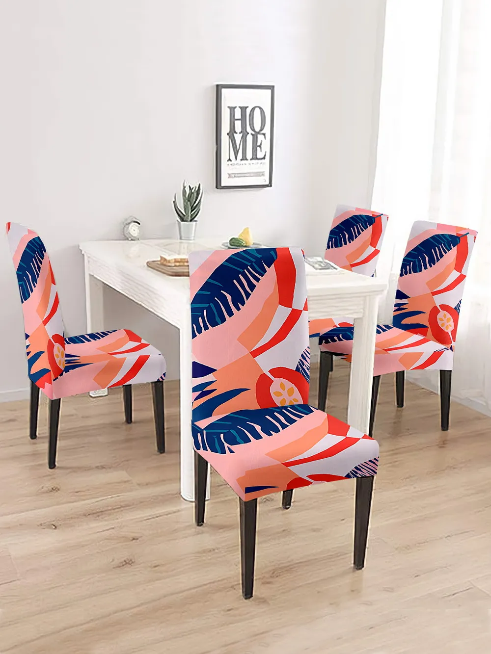 Cortina Spandex Stretchable Orange Animal Printed Polyester Chair Cover (Set of 2, 4 & 6) Pack of 2