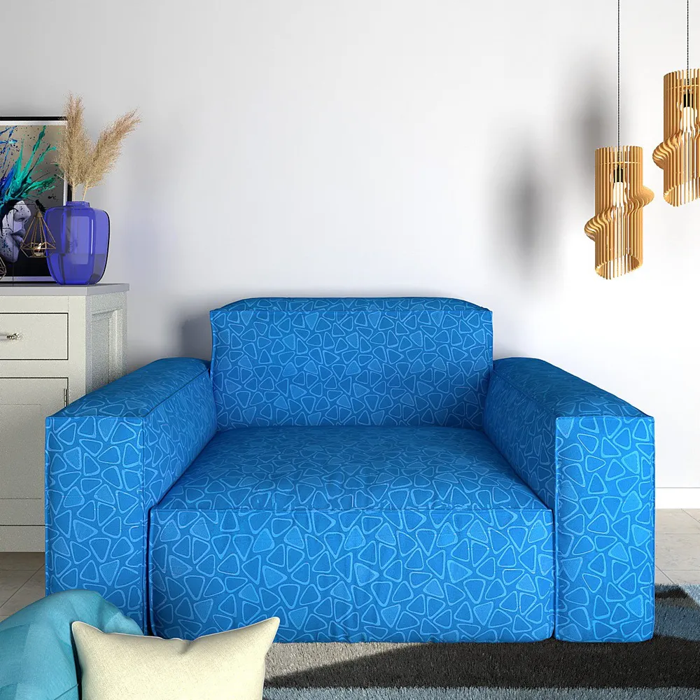 Cortina Spandex Stretchable Printed Blue Sofa Slip cover One Seater Sofa Slipcover