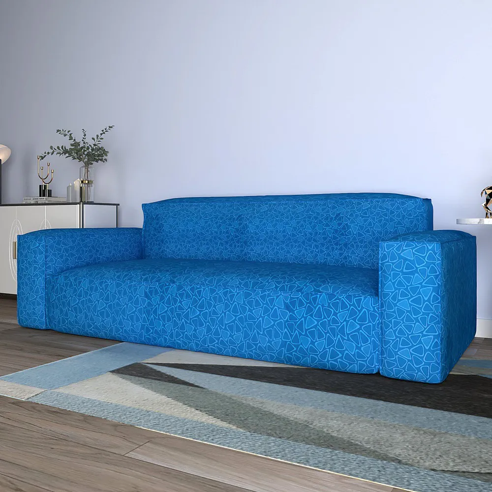 Cortina Spandex Stretchable Printed Blue Sofa Slip cover One Seater Sofa Slipcover