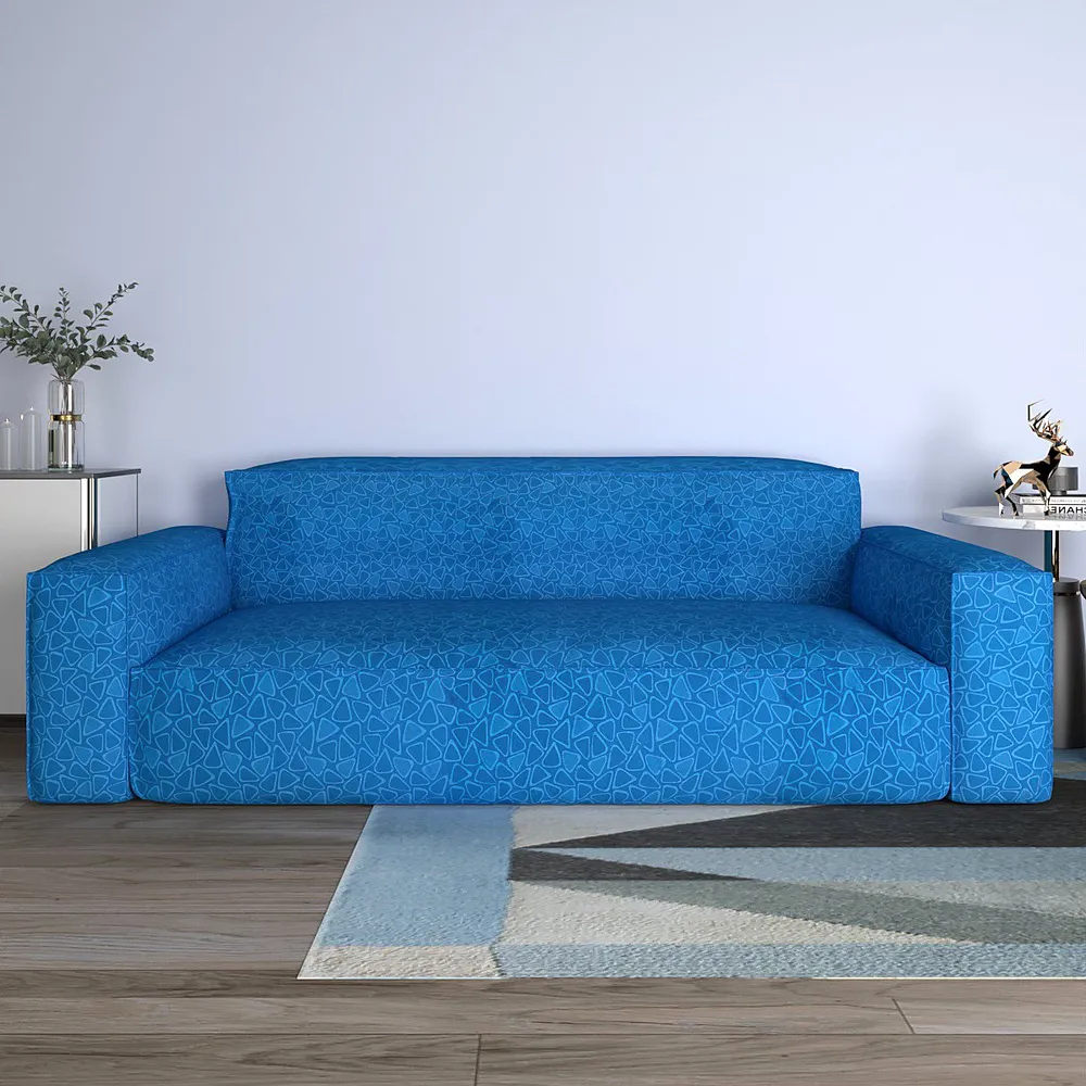 Cortina Spandex Stretchable Printed Blue Sofa Slip cover One Seater Sofa Slipcover