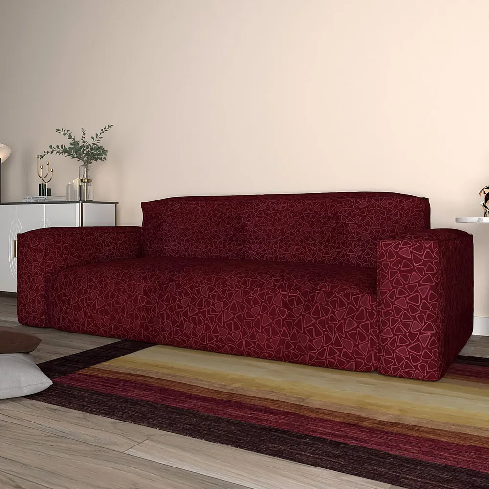 Cortina Spandex Stretchable Printed Maroon Sofa Slip cover One Seater Sofa Slipcover