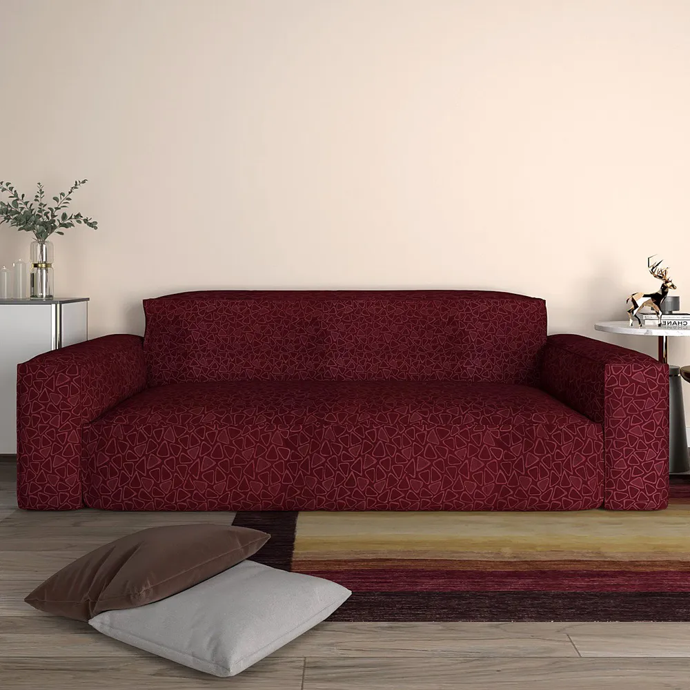 Cortina Spandex Stretchable Printed Maroon Sofa Slip cover One Seater Sofa Slipcover